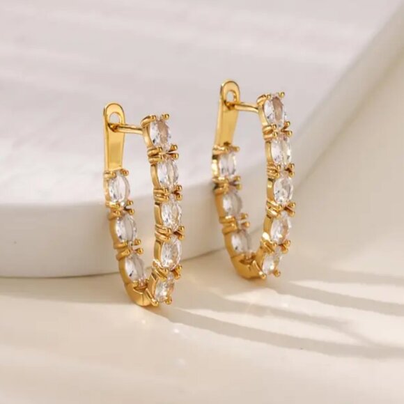 14K Gold Womens 1ct Diamond Small Oval Hoop Earrings Ladies 14 K Silver Jewelry - Picture 1 of 4